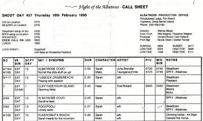 Shooting papers Call sheet