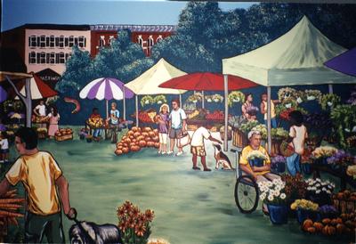 AHA Farmer’s Market mural, vendor canopies detail