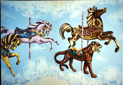 Celestial Carousel mural, horses and tiger detail
