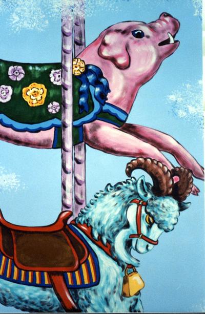 Celestial Carousel mural, pig and goat detail 2