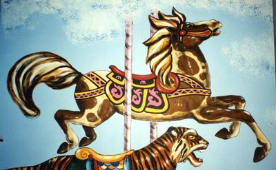 Celestial Carousel mural, pinto horse detail