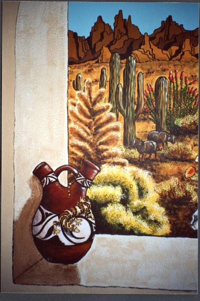 Southwestern mural, Indian pottery detail