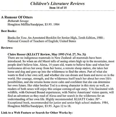 A Rumour of Otters - Children ’s Literature Reviews